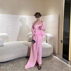 Summer Elegant Sexy Shawl Tube Top Slit Ball Dress Two Piece Set RMAI