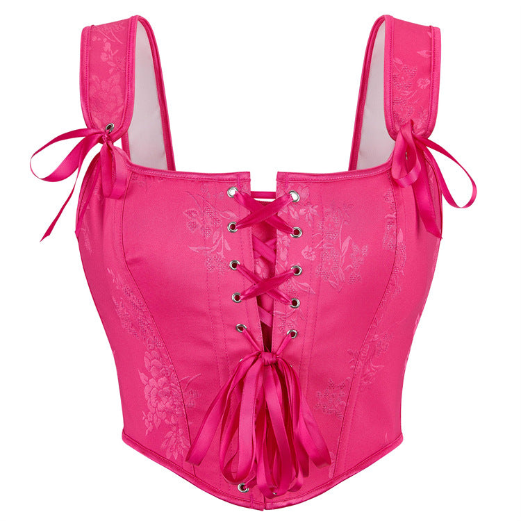 Rose Red Double Shoulder Strap Front Ribbon Tie Adjustable Tube Top Women Supply Beloved