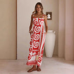 Summer Geometric Abstract Print Vacation Large Swing Cami Dress Women Dress Zemy