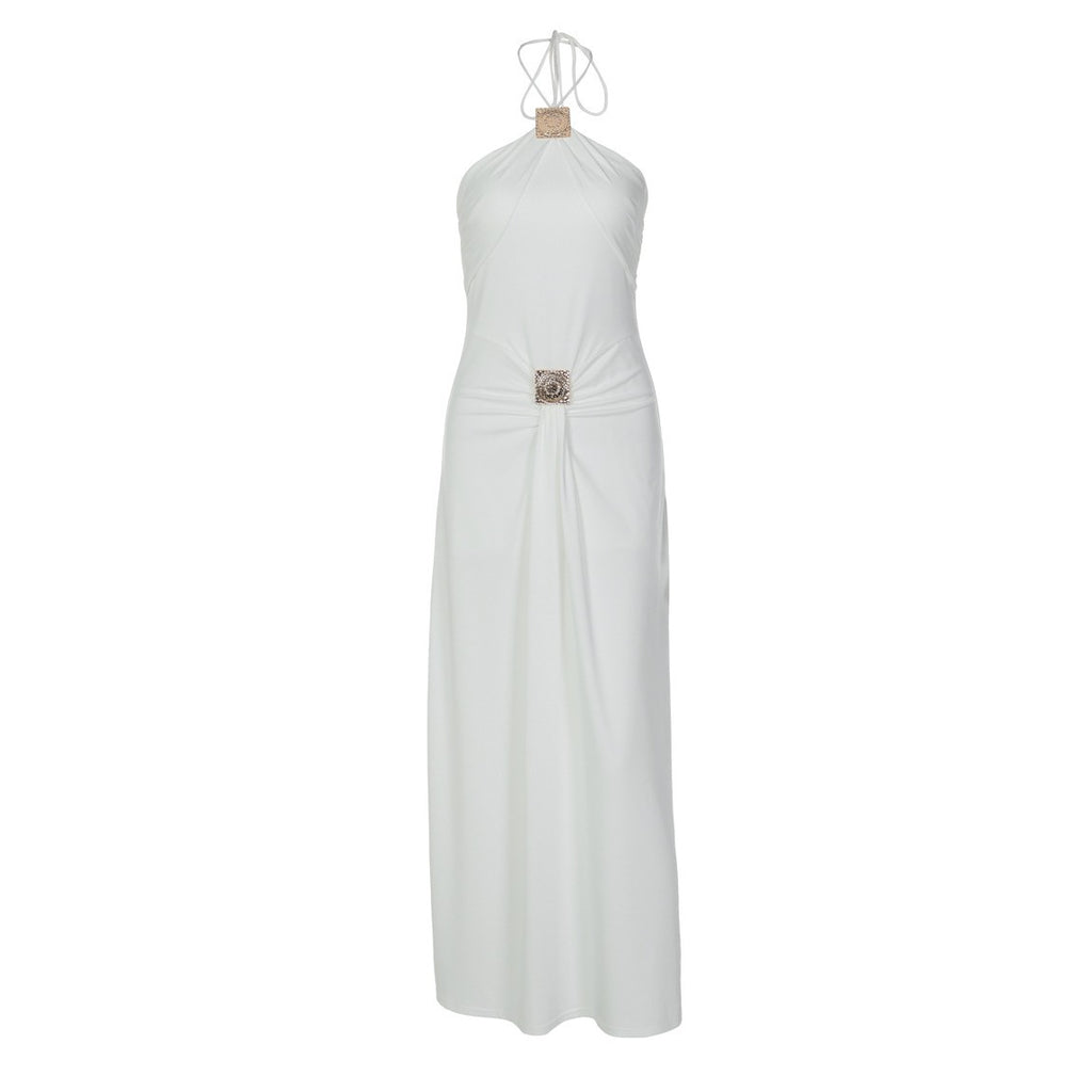 Women Clothing Spring Summer Sexy Waist Trimming Back Hollow Out Cutout out Tied Dress Women BULLINGER