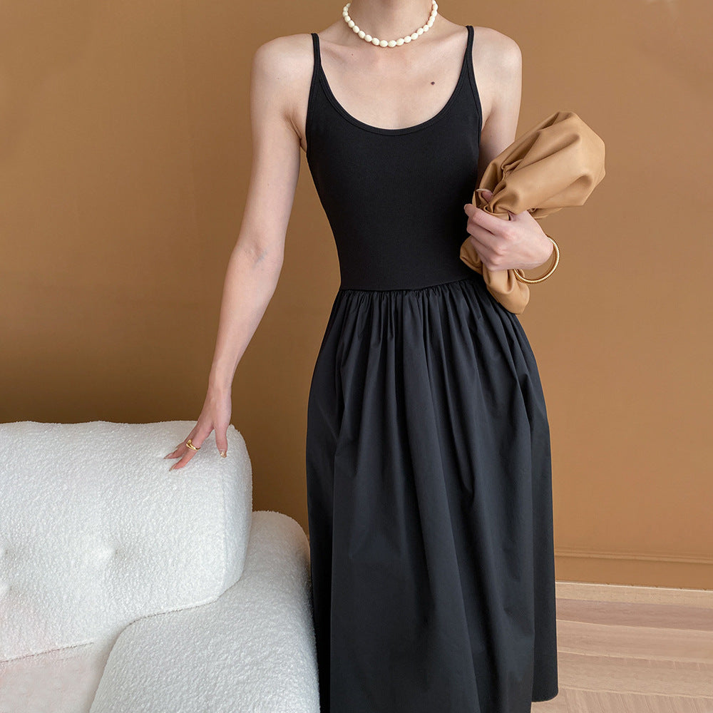 French Black High Grade Camisole Dress Summer High Waist Inner Wear A Line Dress Women FDvzykx