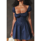 Sweet Spicy Women Dress Boning Corset Slim Fit Sexy Puff Sleeve Square Collar Dress Women REBECCA