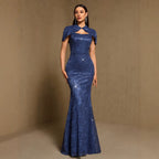 Spring Summer Elegant Pattern Two Piece Set (Including Shawl) Suspender Fishtail Party Maxi Dress HENGACHI