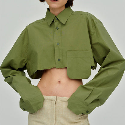Camisa corta de otoño con costuras asimétricas, informal, con un diseño elegante y elegante, color blanco, para mujer.