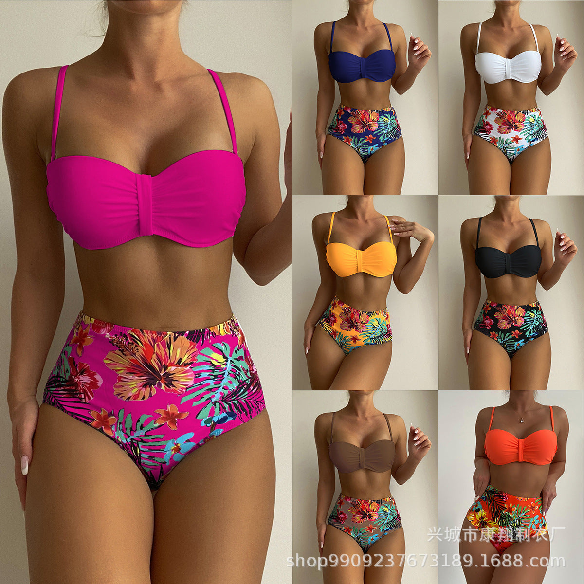 Swimsuit Women Split Bikini Retro Sexy Solid Color Printing Bikini Wear