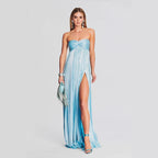 Summer Chest Wrapped Dress Stylish Texture Sexy Slit Women Evening Dresses XUYUN