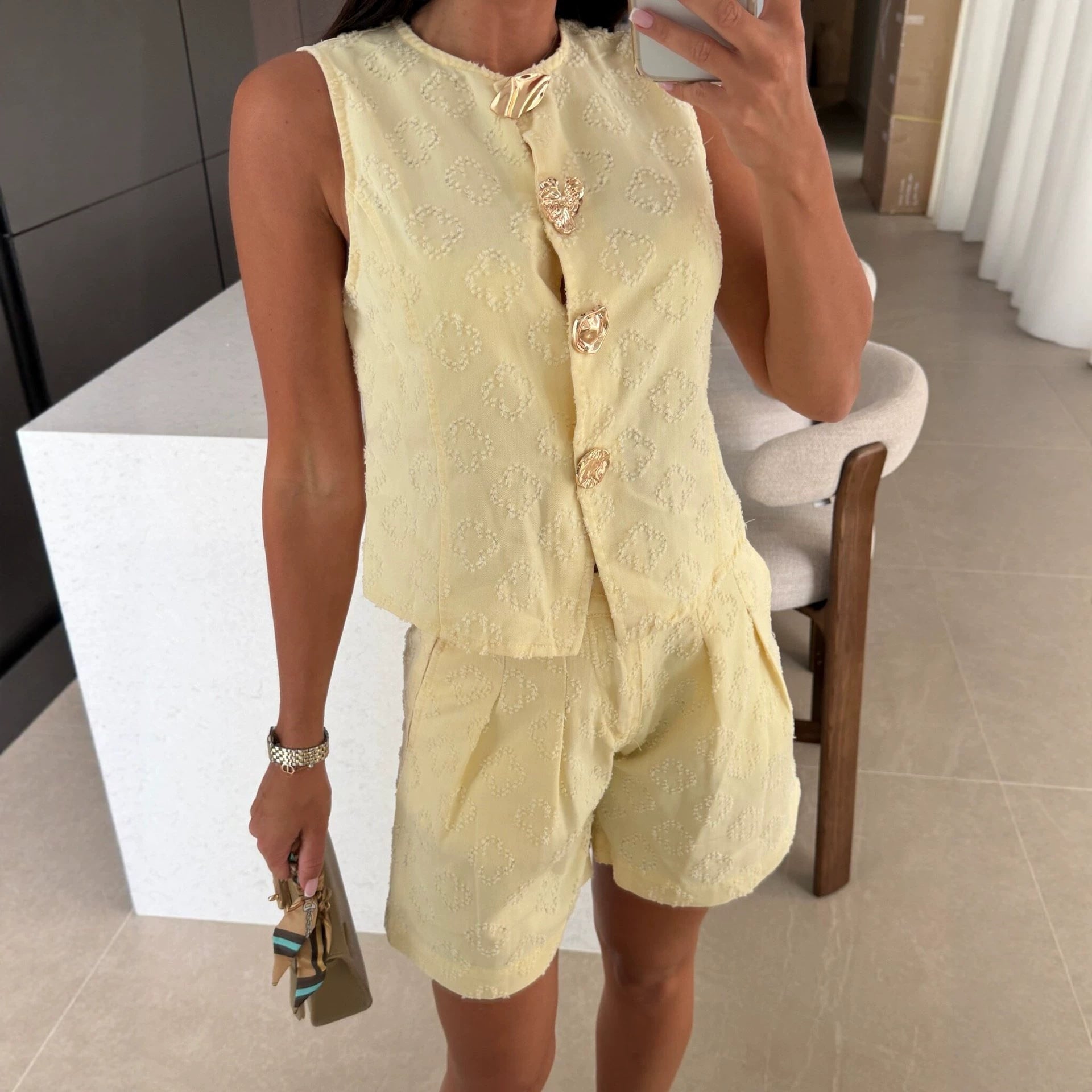 Summer Loose Sleeveless Denim Shorts Set Casual High Waist Two Piece Set YooYoung