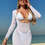 Summer Beach Swimsuit Swimsuit Long Sleeved Sunscreen Mesh Three Piece Swimsuit OLam
