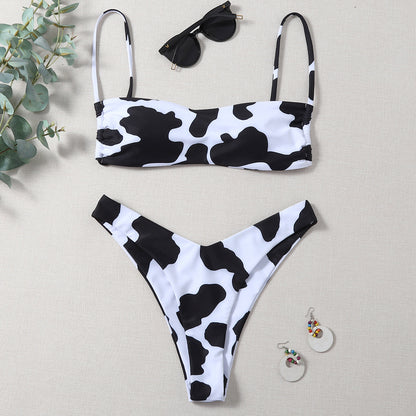 Bikini con estampado de vaca, bikini sexy para mujer, traje de baño dividido sencillo