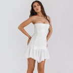 Robe sexy d'été pour femme, haut tube sexy, dos nu, en mousseline de soie, coutures, à lacets