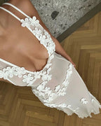 Women V neck Lace Stitching Sleeveless Waist Hollow Out Cutout Lace Dress FDhnpbk