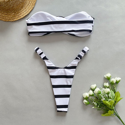 Bikini tridimensional con estampado floral y parte superior de tubo, sexy, dividido, para mujer