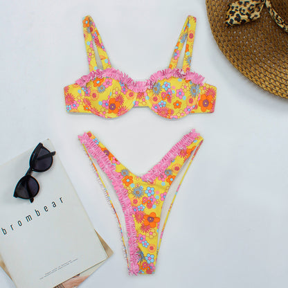 Bikini Mujer Estampado Digital Encaje Pequeño Transparente Traje De Baño Mujer Traje De Baño