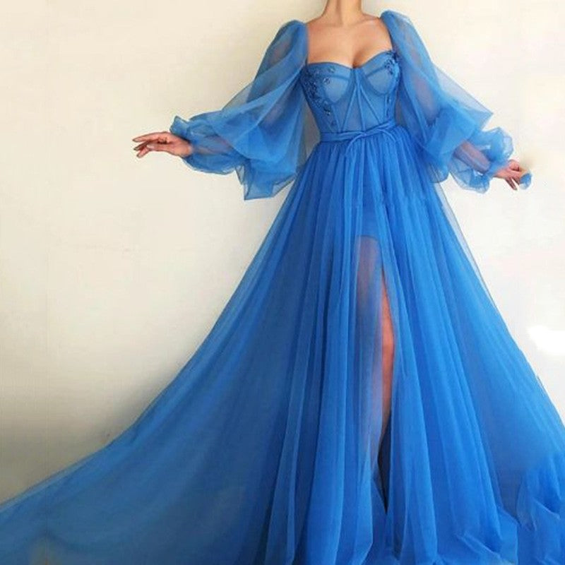 Vestido elegante de verano para mujer, de moda, con abertura de malla, vestido de noche para boda.