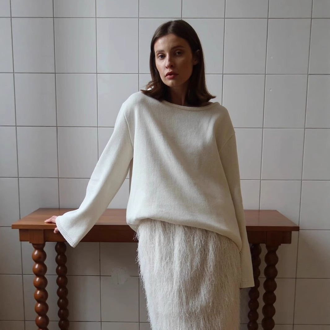 Cotton Pullover Autumn Winter Backless Sweater Loose Knitted Pullover Sweater for Women