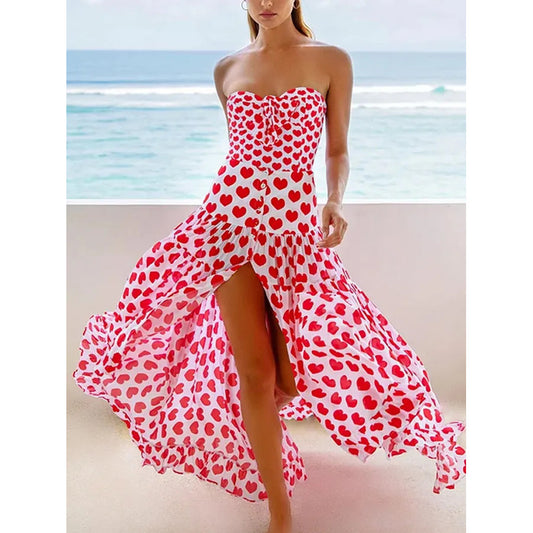 One Piece Swimsuit WomenSexy round Heart Chiffon Dress Swimsuit Outfit