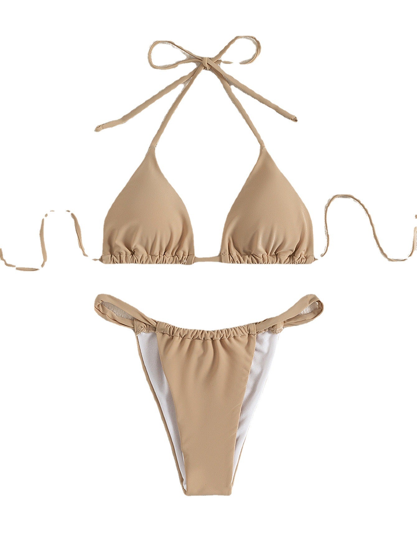Bikini sexy de cintura alta con triángulo dividido de color sólido para mujer, traje de baño con copa triangular tipo halter
