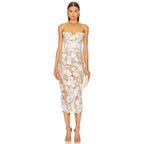 Spring Summer Tube Top Mesh Floral Mid Length Annual Meeting Party Catwalk Dress Holiday Photo Dress KLEEZY