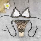 Sexy Backless Halter Lace up Three Point Bikini Lace Stitching Trousers Suit Split Swimsuit for Women Thunder
