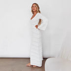 Sexy Women Clothing Sexy Cutout Bell Sleeve Solid Color Knitted Dress Maxi Dress Women Japear