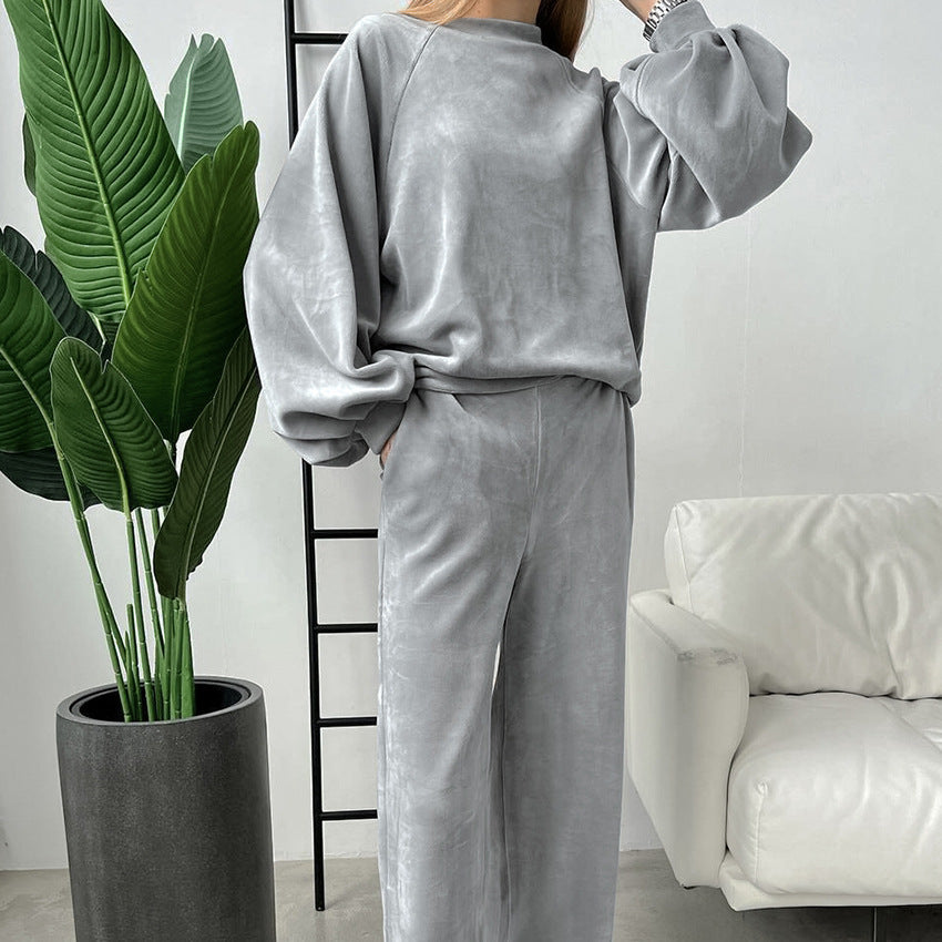 Pijamas cómodos de manga larga para otoño e invierno para mujer, ropa de abrigo holgada y cálida para el hogar.