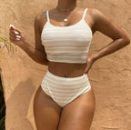 Traje de baño dividido para mujer, traje de baño ajustado a rayas sin espalda, traje de baño de bikini duradero