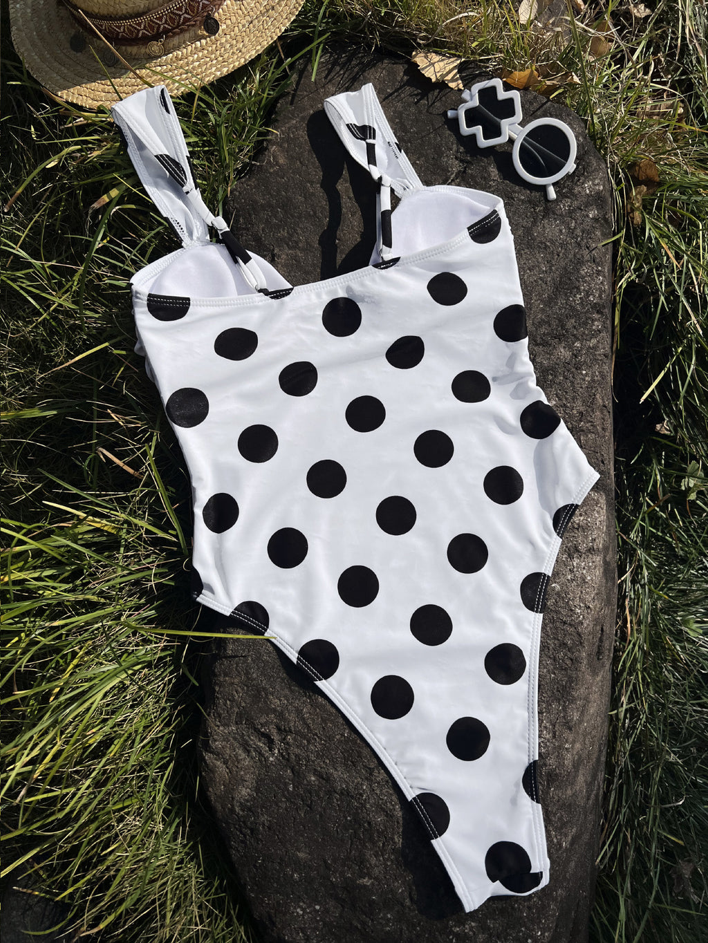 Ladies One Piece Dotted Prints U Neck One Piece Bikini Swimsuit Bikini YatHin