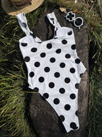 Ladies One Piece Dotted Prints U Neck One Piece Bikini Swimsuit Bikini YatHin