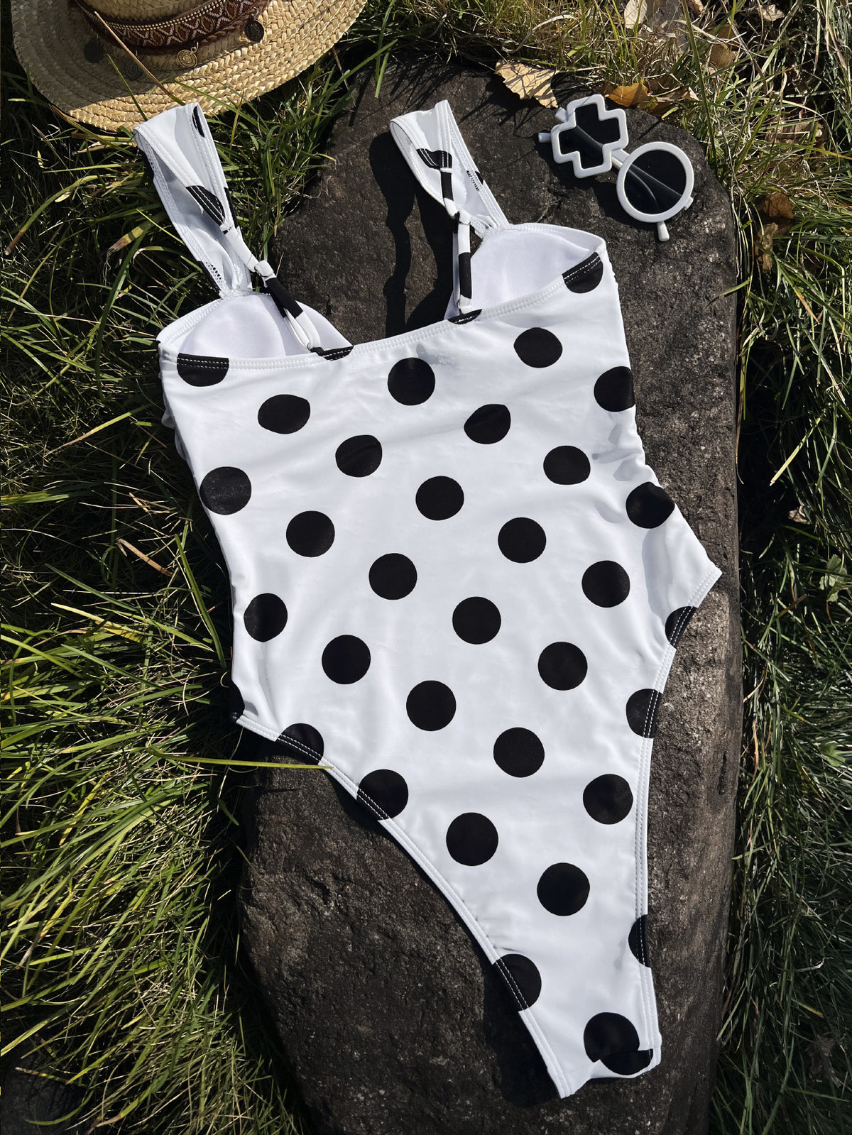 Ladies One Piece Dotted Prints U Neck One Piece Bikini Swimsuit Bikini YatHin