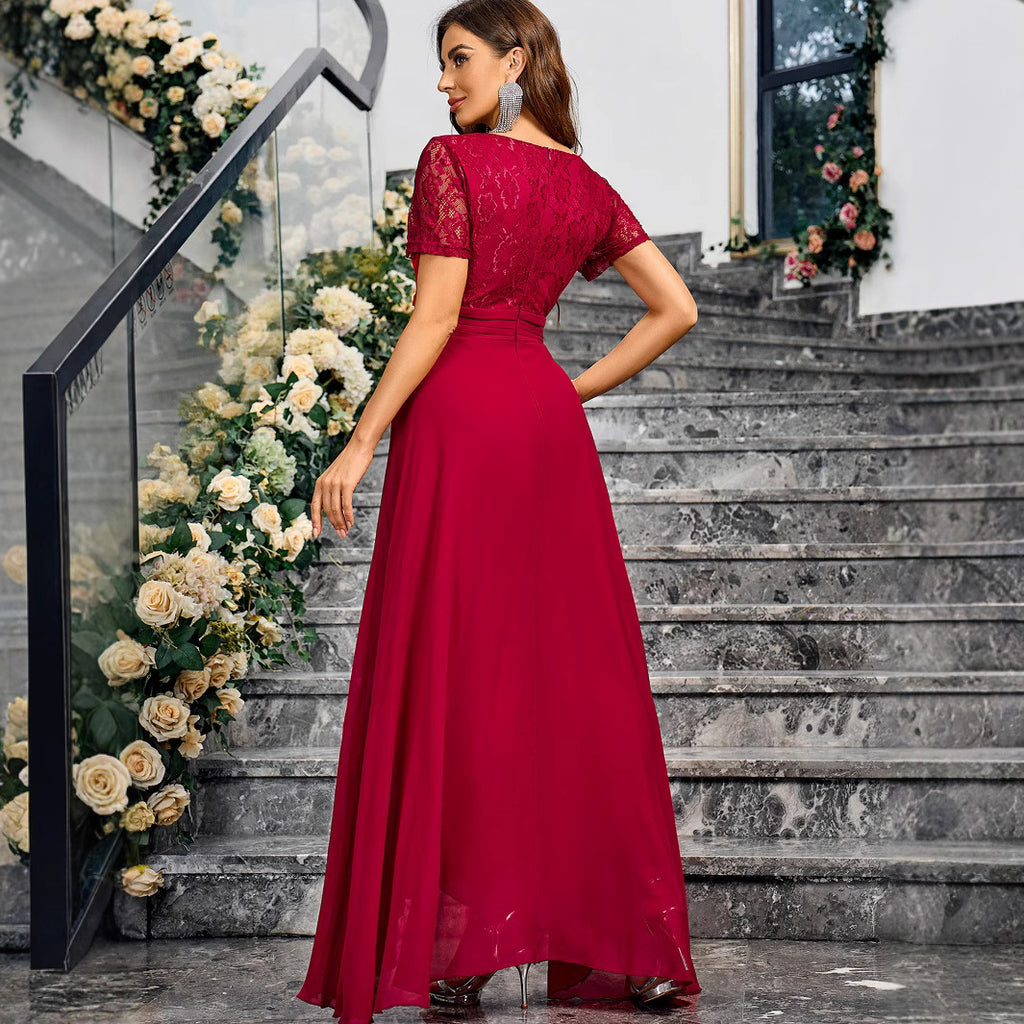 V neck Solid Color Summer Elegance Slim Fit Maxi Dress Long Cocktail Dress Inly