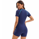 Swimsuit Women Sports One Piece Color Matching Boxer Conservative Short Sleeve Swimsuit Bianco