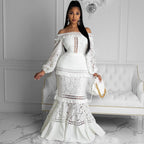 Spring Summer Women Clothing Lace Dress off Shoulder Lotus Leaf Wedding Party Cocktail Dress SCC