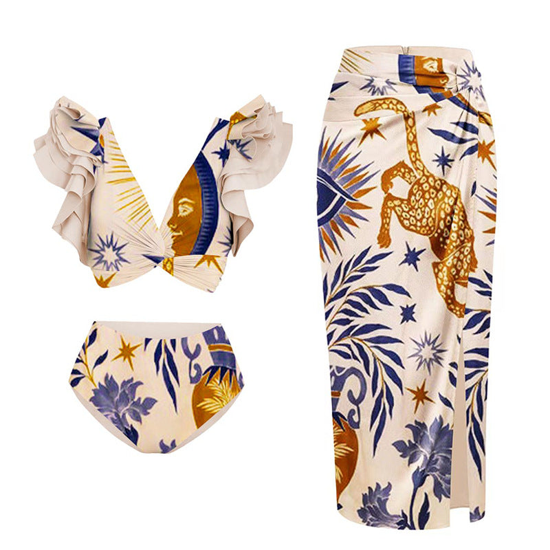 Traje de baño sexy adelgazante con pantalones de cintura alta y mangas de loto para mujer