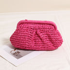 Bolso bandolera de paja, bolso de paja plisado de color liso, bolso tejido, bolso de playa para vacaciones, bolso para mujer 
