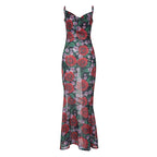 Spring Fashionable Sexy V neck Elegant All Match Slim Fit Long Printed Cami Dress for Women