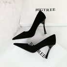 Simple Thin Cocktail High Heels Wine Glass Heel Super High Heel Suede Shallow Mouth Pointed Toe Women Shoes ForestFootwear