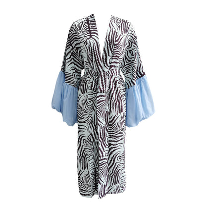Zebra Pattern Blue Sleeves [Blouse Only without Inner Wear]]