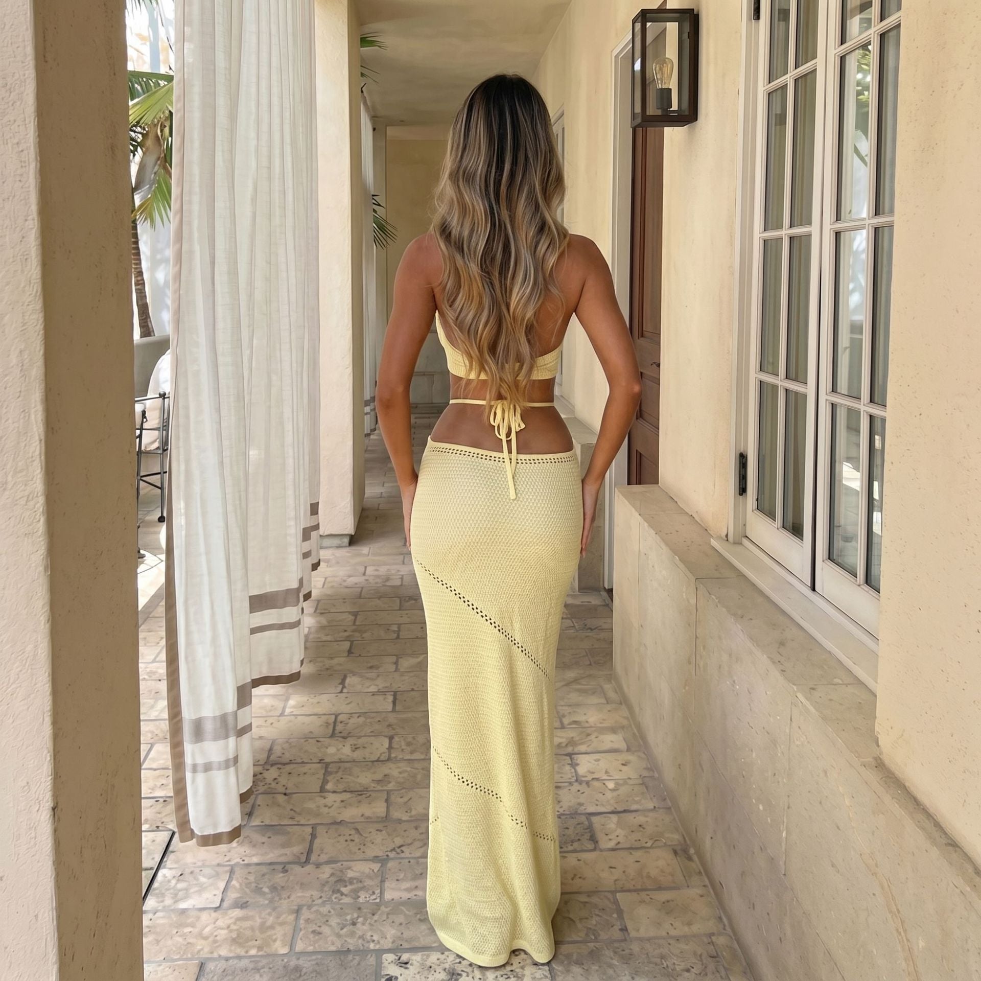 Autumn Winter Beach Dress Women Solid Color Sexy Knitted Hollow Out Cutout Beach Dress Swimsuit Mangar