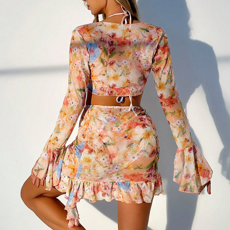 Swimsuit Printing Stylish Beach Dress Bikini Four Piece Suit Swimsuit Women Freedeo