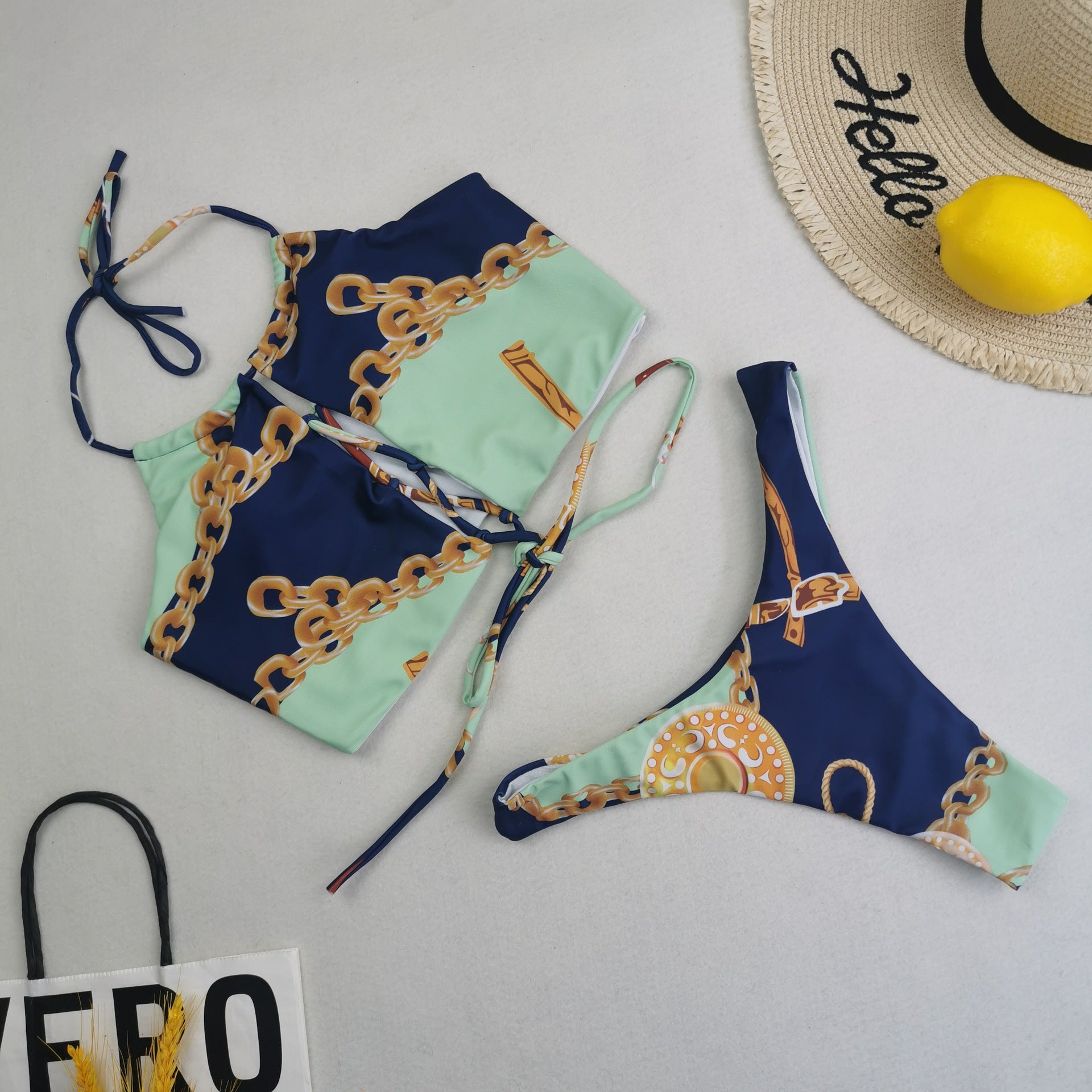 Maillot de bain trois pièces sexy taille haute imprimé style baroque pour femme