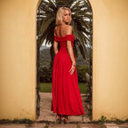 Spring Summer Women Clothing Socialite Bright Red Dress off Neck Cocktail Dress