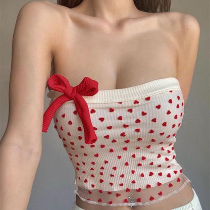 Summer Sexy Sexy Sexy Bow Lace up off Shoulder Short Tube Top Vest