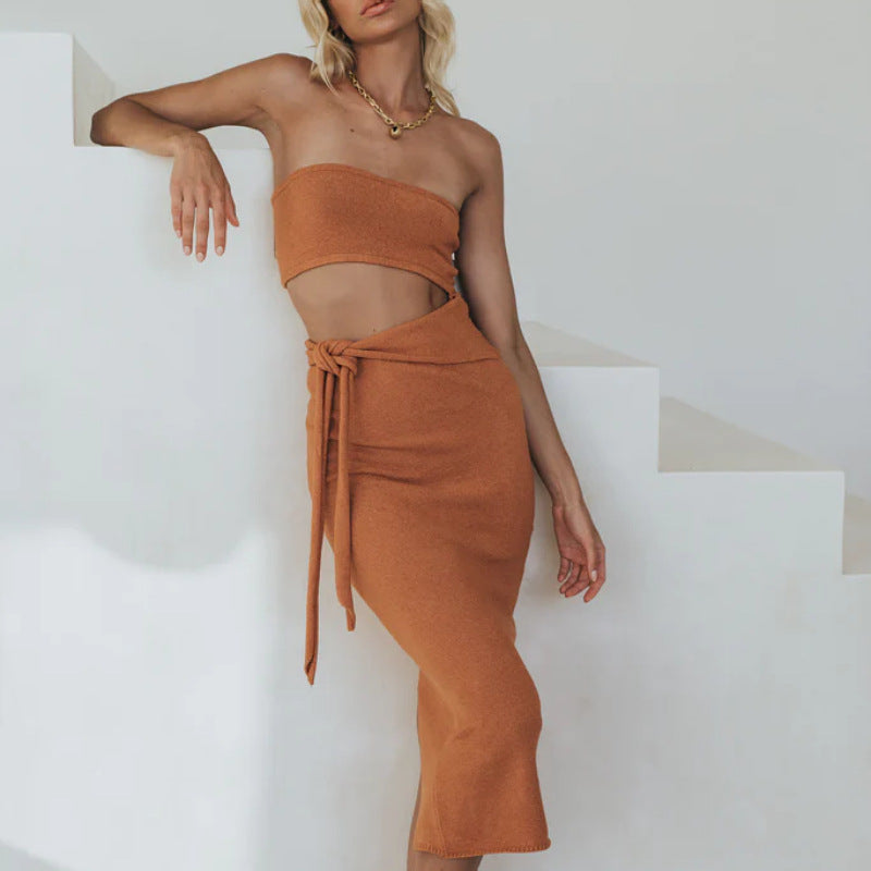 Dress Women Sexy Cutout Backless Tube Top Lace Up Knitted Dress Women Japear