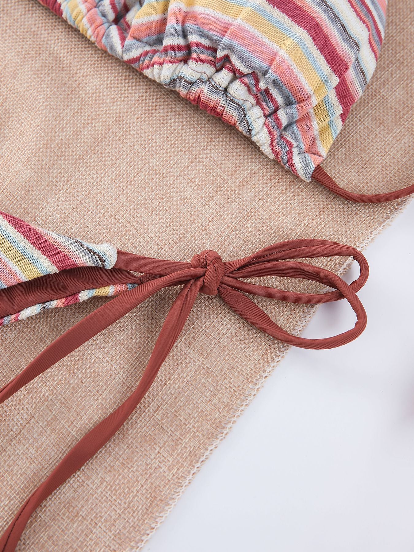 Fresh Color Striped Bikini Swimsuit Overskirt CSC