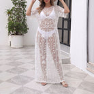 Women Summer Beach Dress Solid Color Sexy Lace Swimsuit Blouse Sun Protective Clothing Mangar