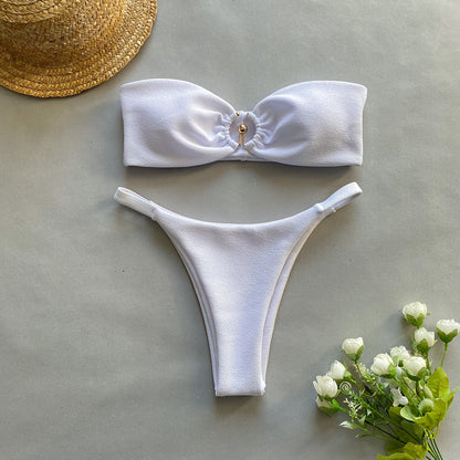 Bikini Tube Top Sexy Solid Color Metal Split Women Swimsuit