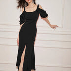Women Clothing Summer Sexy Backless Slit Hemline at Hem Sling Dress Qube
