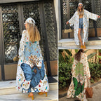 Cárdigan largo de poliéster estampado con protección solar para mujer, traje de baño exterior para playa, abrigo de playa para vacaciones.
