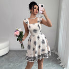 Elegant Multicolor Printing Flying Sleeves A Line Dress AXE