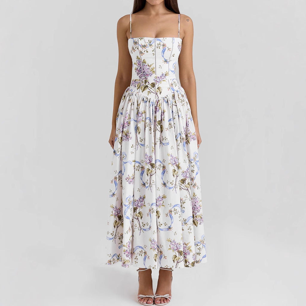Robe nuisette imprimée sexy, robe maxi dos nu moulante d'été, élégante et tendance, magnifique robe d'été